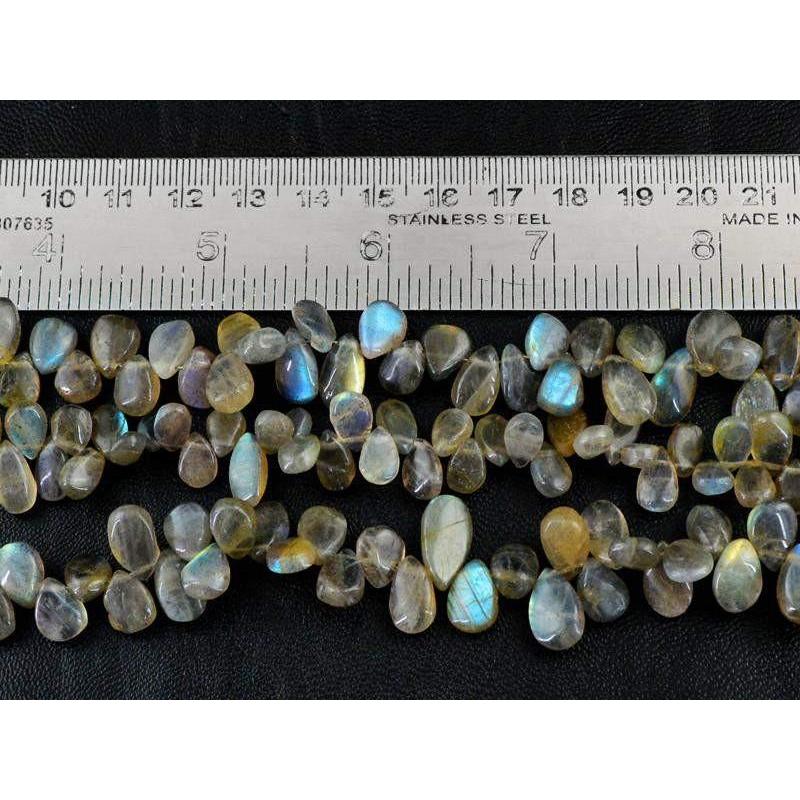 gemsmore:Natural Blue Flash Labradorite Pear Beads Strands