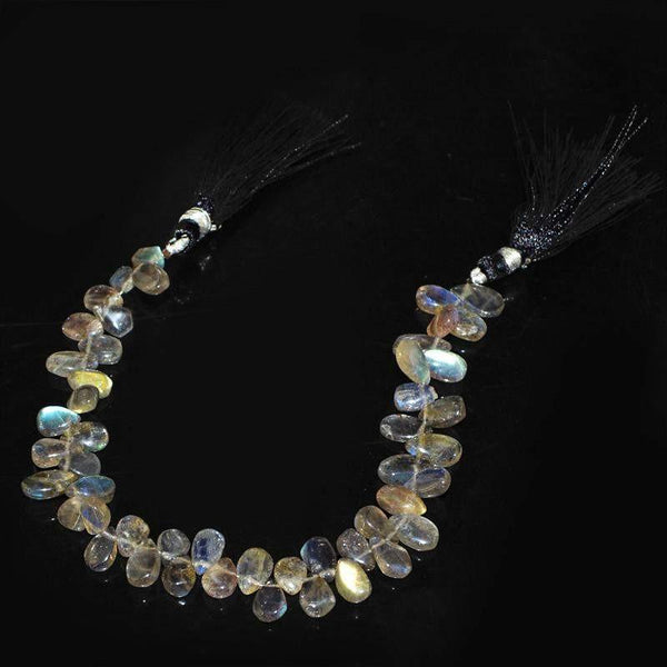 gemsmore:Natural Blue Flash Labradorite Pear Shape Beads Strand