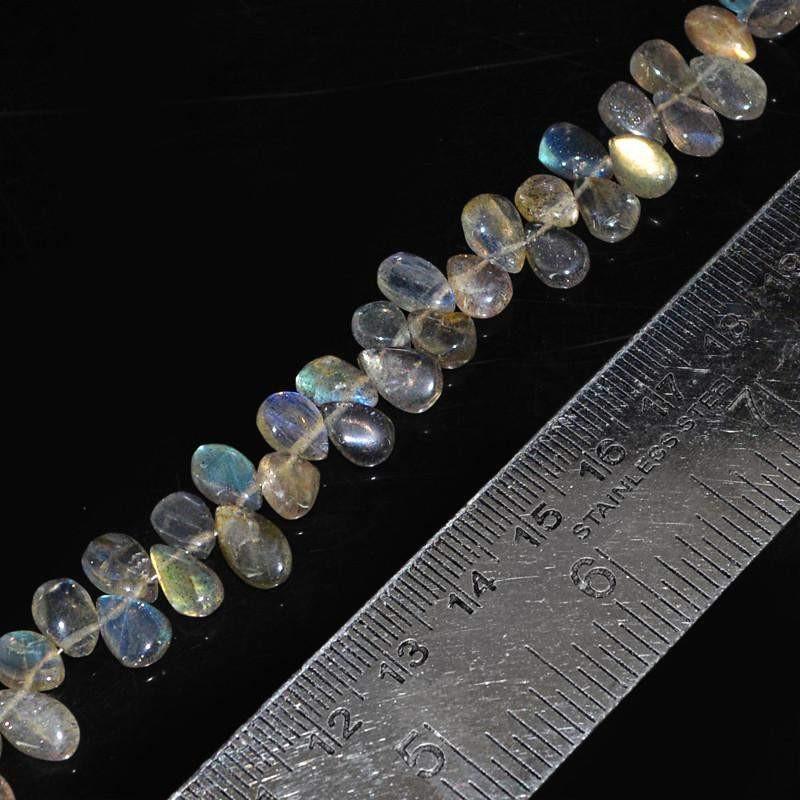 gemsmore:Natural Blue Flash Labradorite Pear Shape Beads Strand