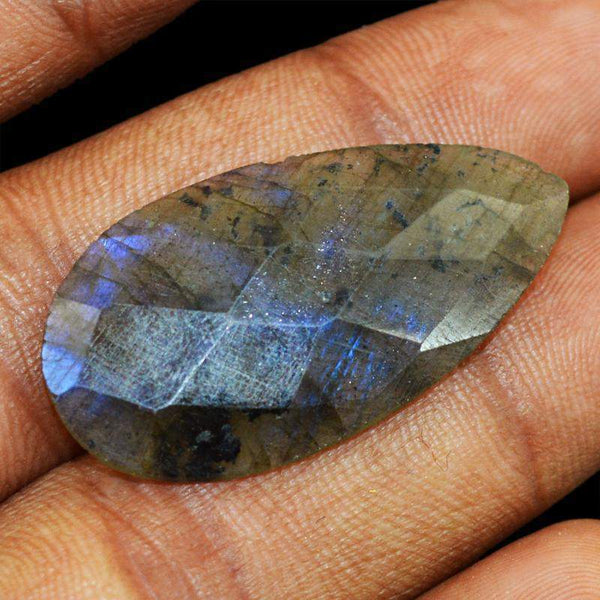 gemsmore:Natural Blue Flash Labradorite Pear Shape Checkered Cut Gemstone