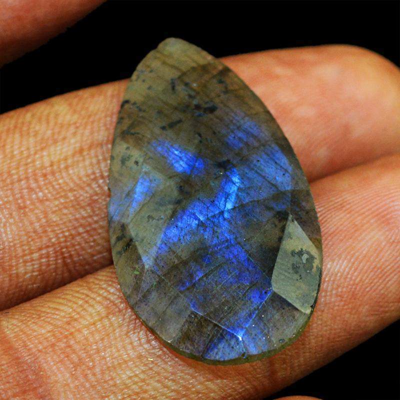 gemsmore:Natural Blue Flash Labradorite Pear Shape Checkered Cut Gemstone