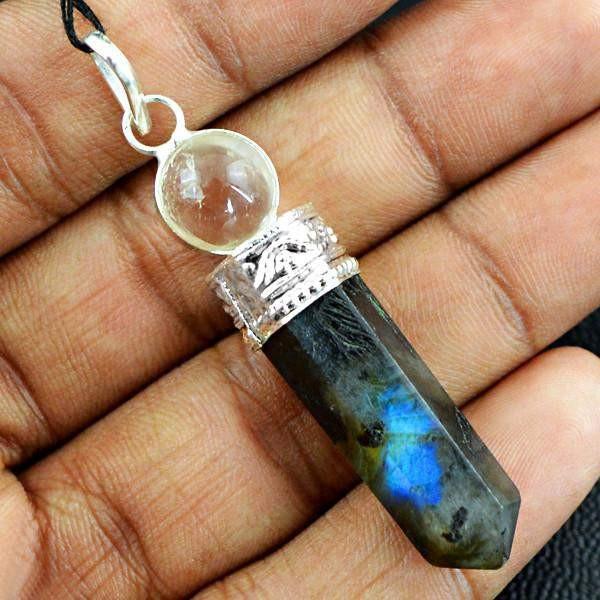 gemsmore:Natural Blue Flash Labradorite Reiki Healing Ball Point Pendant