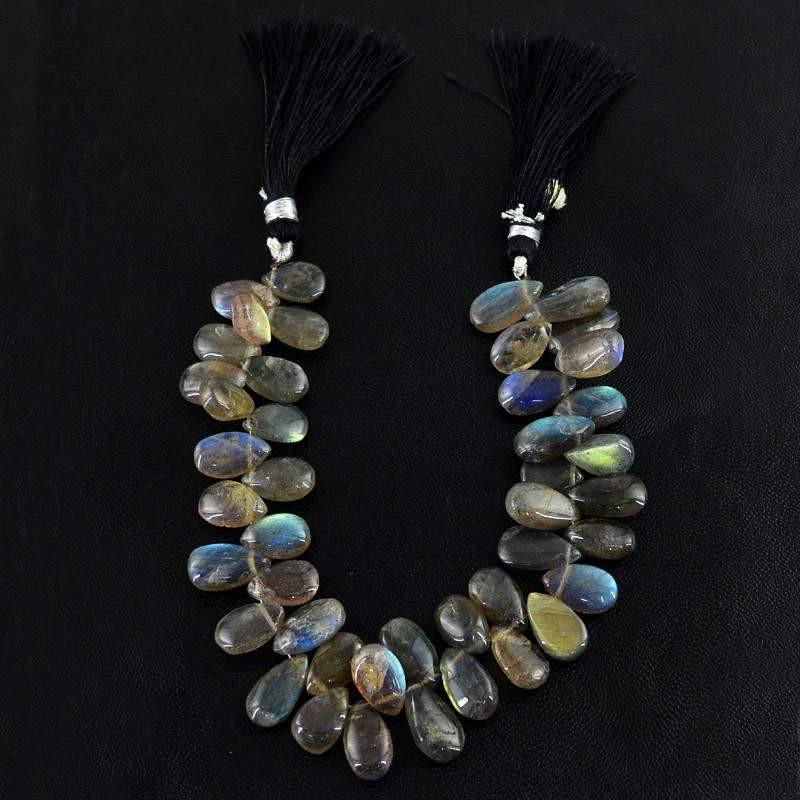 gemsmore:Natural Blue Flash Labradorite Tear Drop Beads Strand