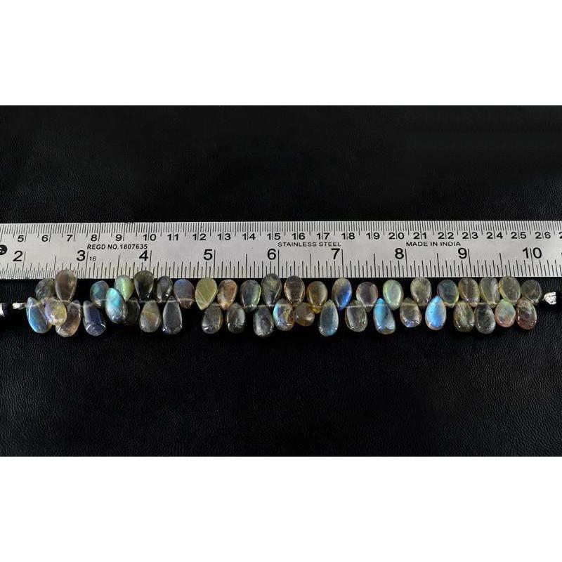 gemsmore:Natural Blue Flash Labradorite Tear Drop Beads Strand