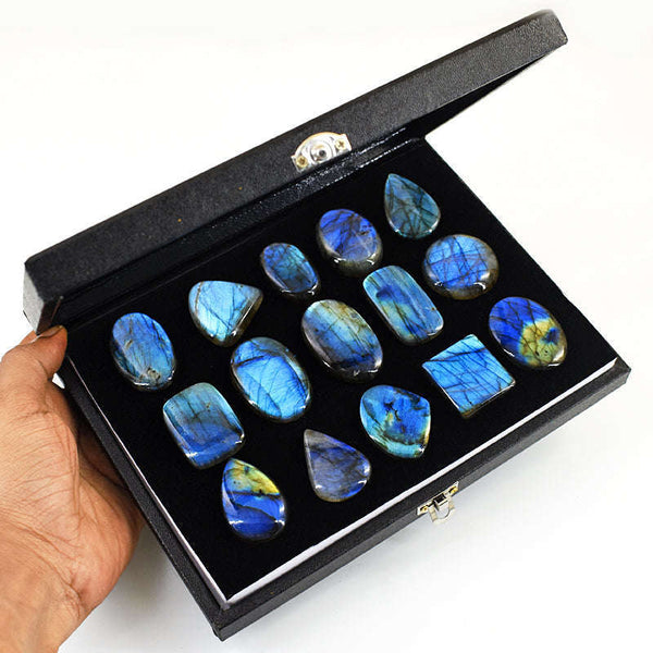 gemsmore:Natural Blue Flash Labradorite Untreated Gemstone Cabochon Lot