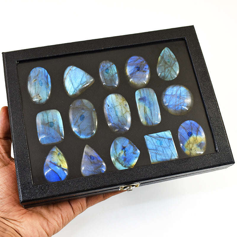 gemsmore:Natural Blue Flash Labradorite Untreated Gemstone Cabochon Lot