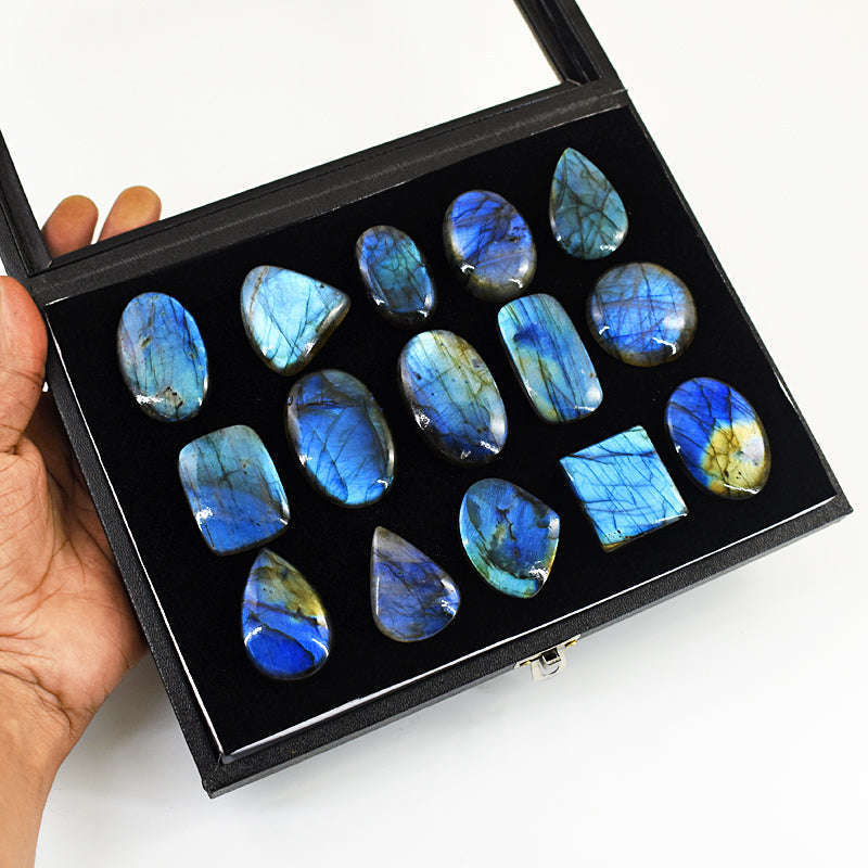 gemsmore:Natural Blue Flash Labradorite Untreated Gemstone Cabochon Lot