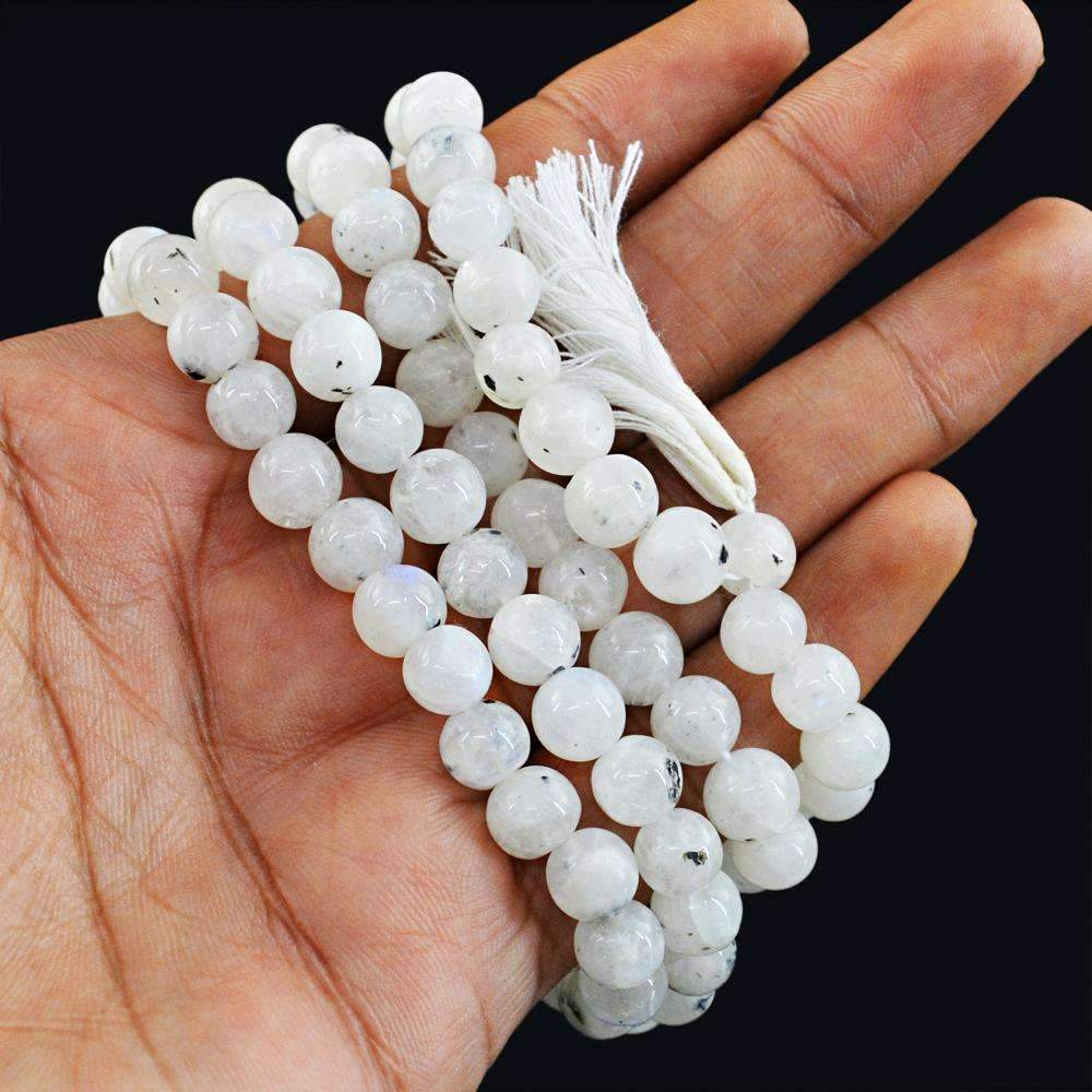 gemsmore:Natural Blue Flash Moonstone 108 Beads Prayer Mala - Round Shape