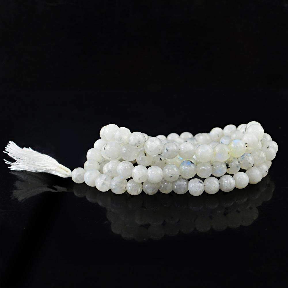 gemsmore:Natural Blue Flash Moonstone 108 Beads Prayer Mala - Round Shape