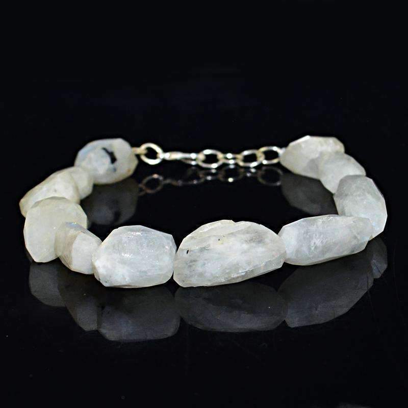 gemsmore:Natural Blue Flash Moonstone Bracelet Faceted Beads - Untreated