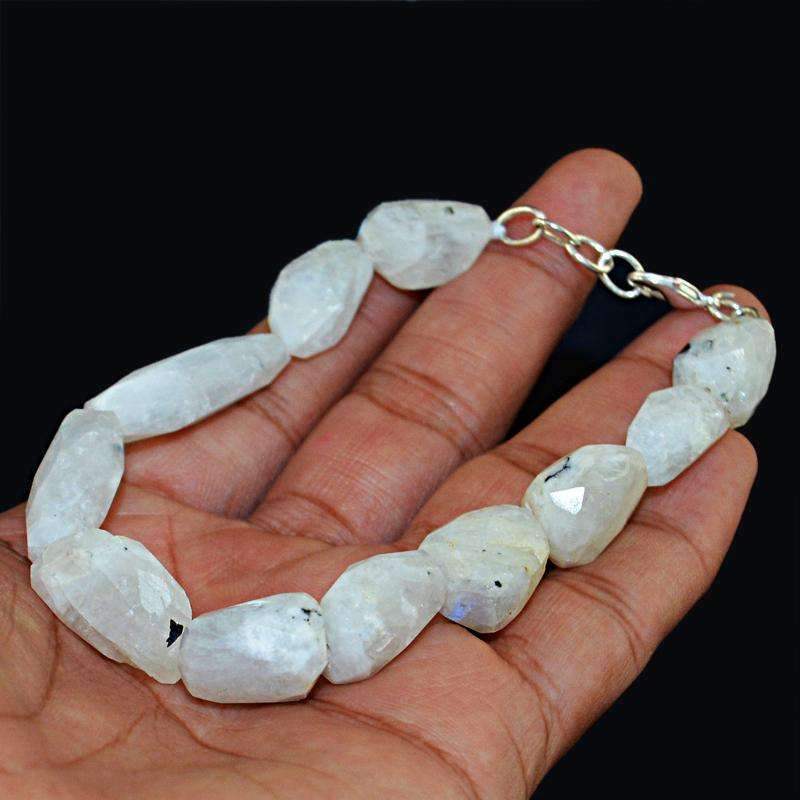 gemsmore:Natural Blue Flash Moonstone Bracelet Faceted Beads - Untreated