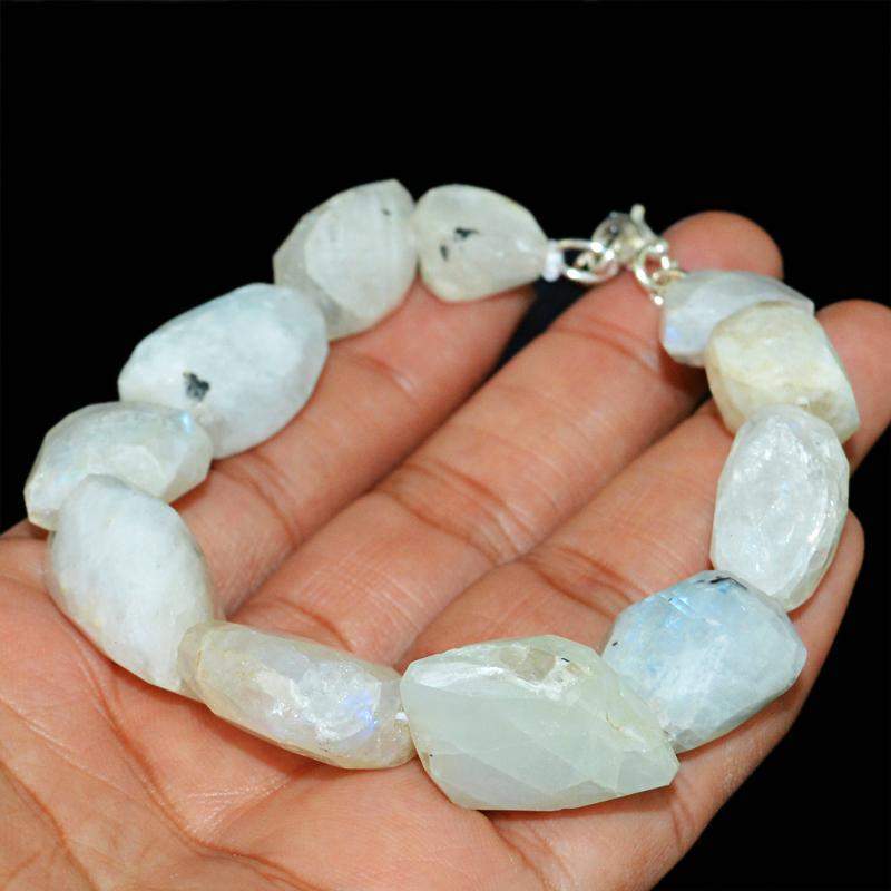 gemsmore:Natural Blue Flash Moonstone Bracelet Faceted Beads