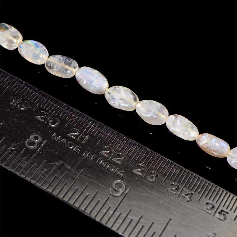 gemsmore:Natural Blue Flash Moonstone Drilled Beads Strand - Oval Shape