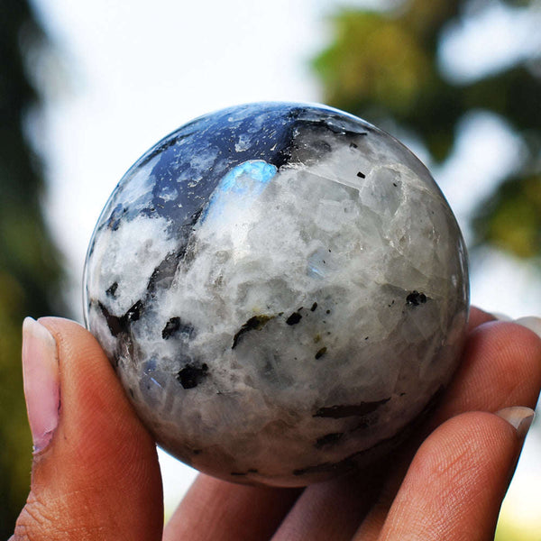gemsmore:Natural Blue Flash Moonstone Hand Carved Healing Crystal Sphere