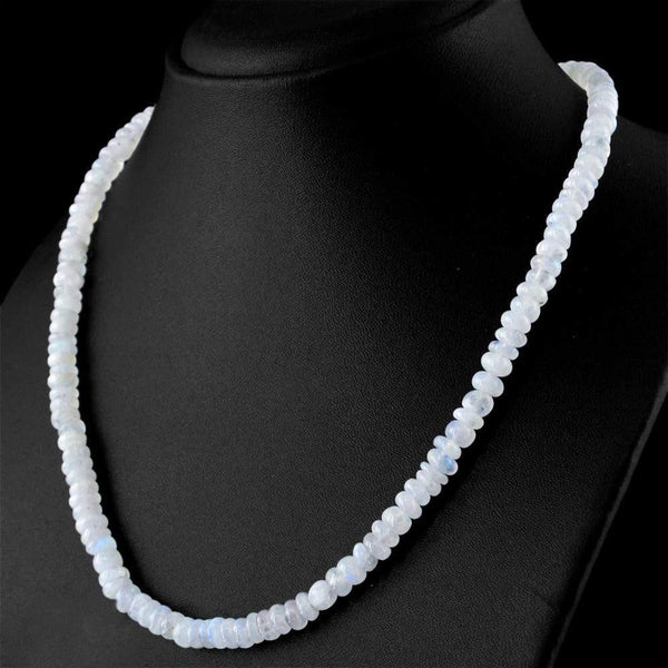 gemsmore:Natural Blue Flash Moonstone Necklace Round Shape Beads