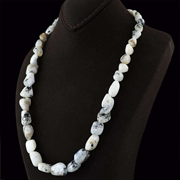 gemsmore:Natural Blue Flash Moonstone Necklace Single Strand Untreated Beads