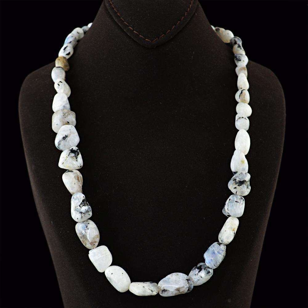 gemsmore:Natural Blue Flash Moonstone Necklace Single Strand Untreated Beads