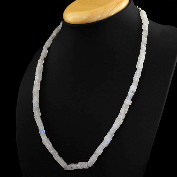 gemsmore:Natural Blue Flash Moonstone Necklace Single Strand Untreated Beads