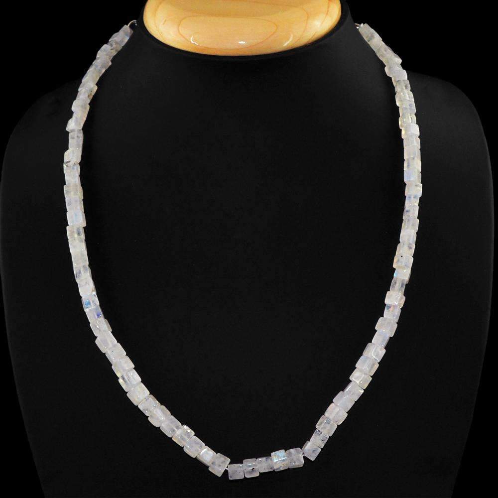 gemsmore:Natural Blue Flash Moonstone Necklace Single Strand Untreated Beads