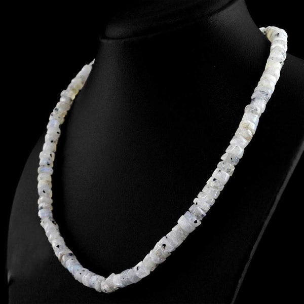 gemsmore:Natural Blue Flash Moonstone Necklace Untreated Round Beads