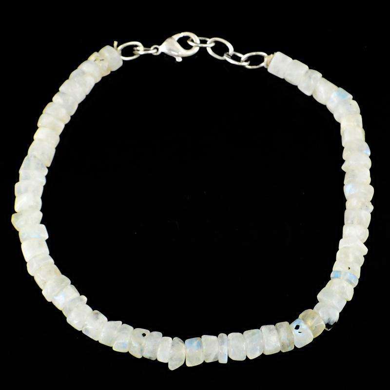 gemsmore:Natural Blue Flash Moonstone Round Shape Beads Bracelet