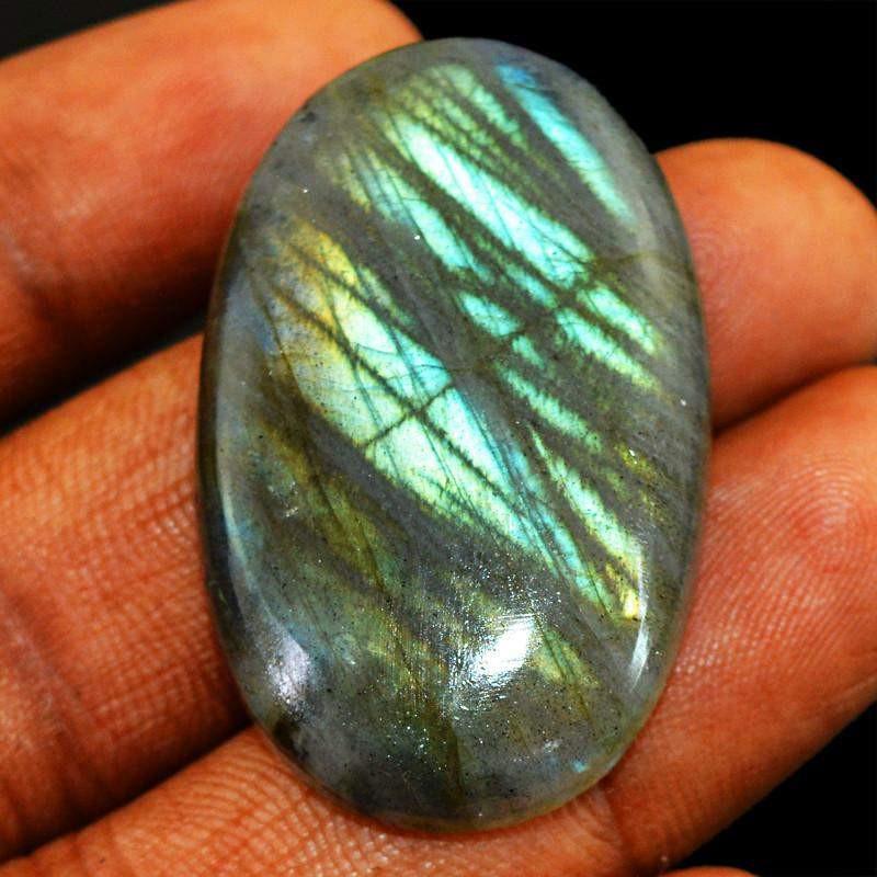 gemsmore:Natural Blue Flash Oval Shape Labradorite Gemstone