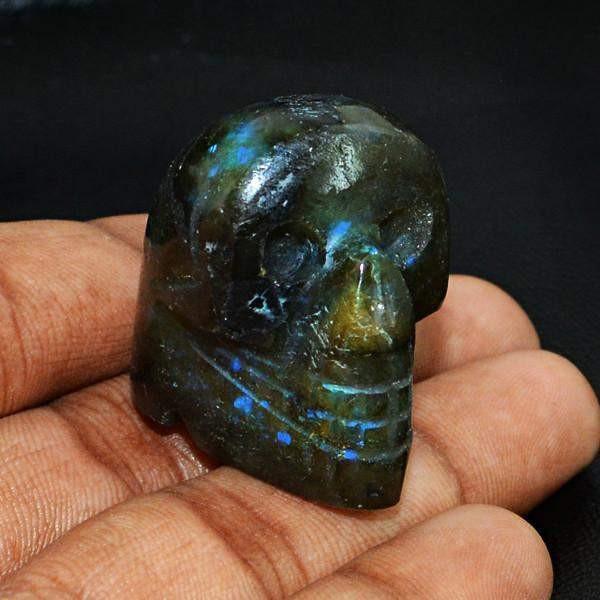 gemsmore:Natural Blue & Golden Color Flash Labradorite Carved Skull Gemstone