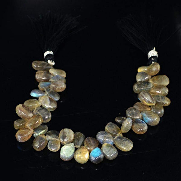 gemsmore:Natural Blue & Golden Flash Labradorite Beads Strand