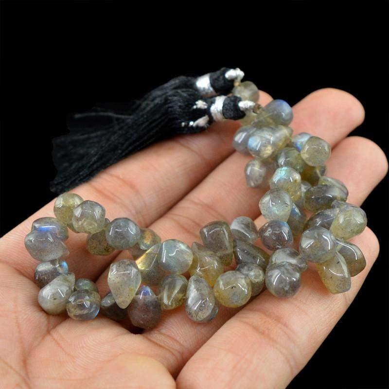 gemsmore:Natural Blue & Golden Flash Labradorite Beads Strand