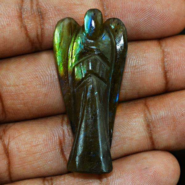 gemsmore:Natural Blue & Golden Flash Labradorite Carved Healing Angel Gemstone