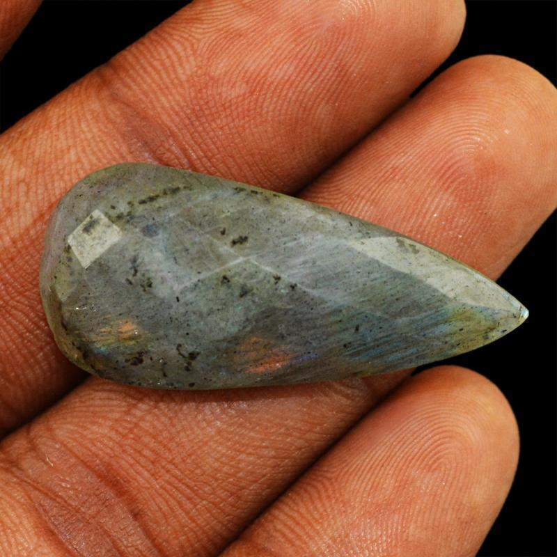 gemsmore:Natural Blue & Golden Flash Labradorite Checkered Cut Pear Shape Gemstone