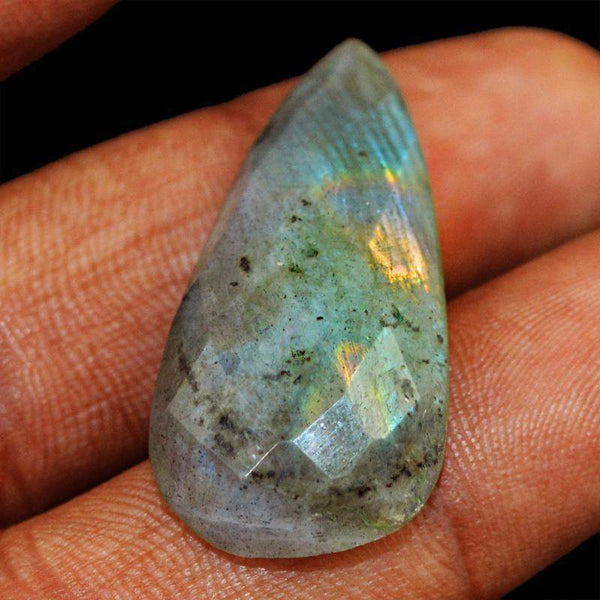 gemsmore:Natural Blue & Golden Flash Labradorite Checkered Cut Pear Shape Gemstone