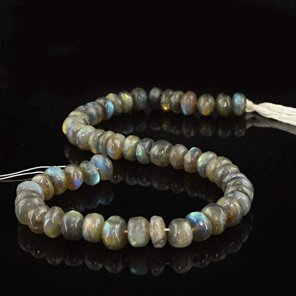 gemsmore:Natural Blue & Golden Flash Labradorite Drilled Beads Strand Round Shape