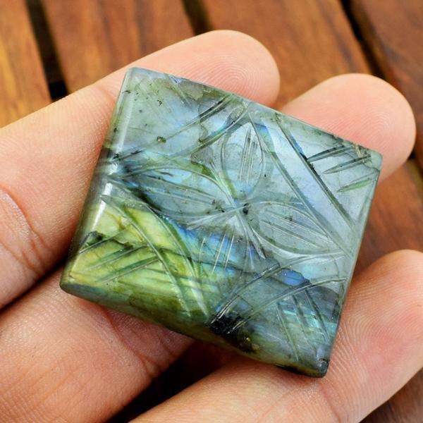 gemsmore:Natural Blue & Golden Flash Labradorite Flower Carved Loose Gemstone