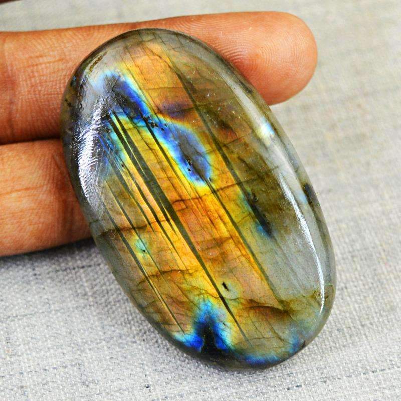 gemsmore:Natural Blue & Golden Flash Labradorite Gemstone - Oval Shape