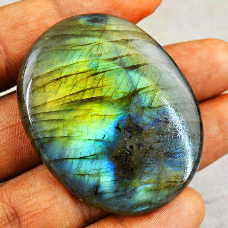 gemsmore:Natural Blue & Golden Flash Labradorite Gemstone - Oval Shape