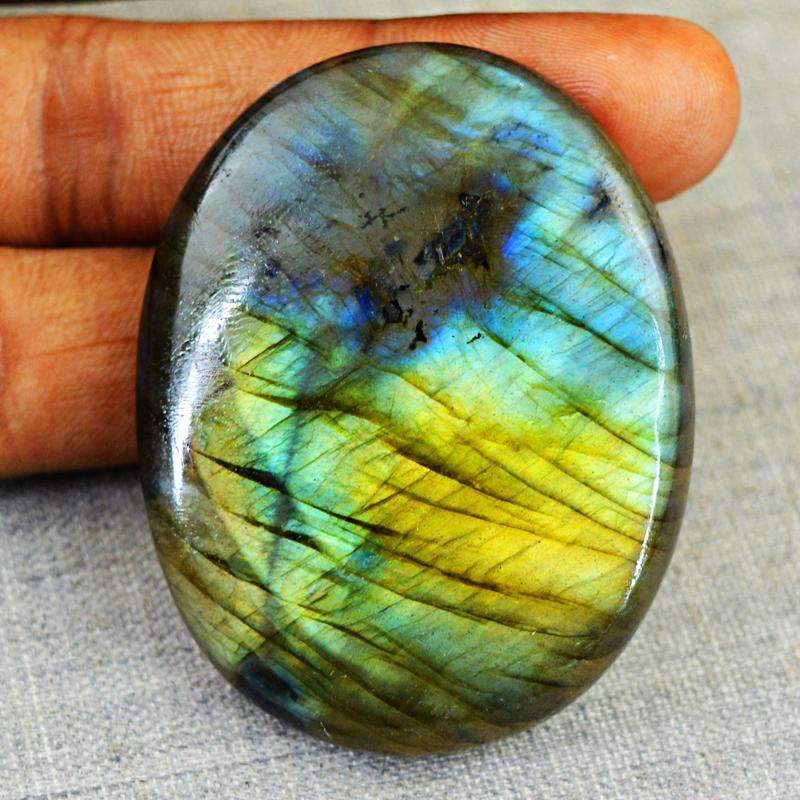 gemsmore:Natural Blue & Golden Flash Labradorite Gemstone - Oval Shape