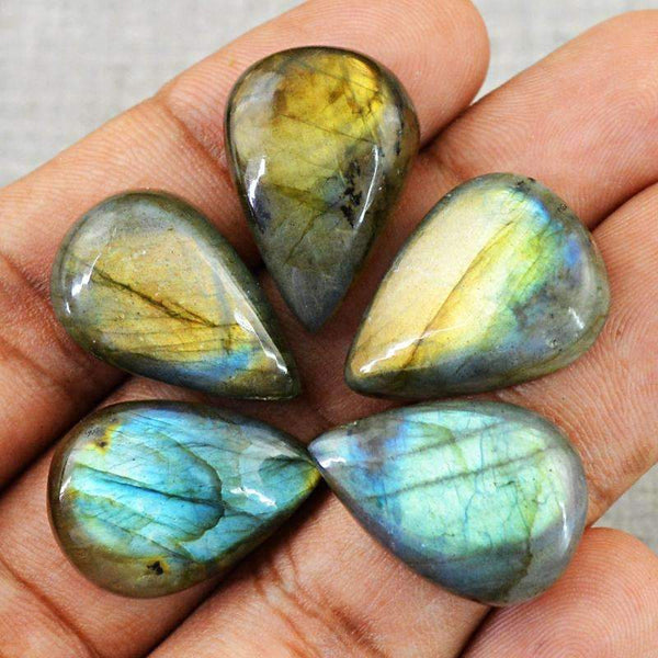 gemsmore:Natural Blue & Golden Flash Labradorite Gemstone Lot - Pear Shape