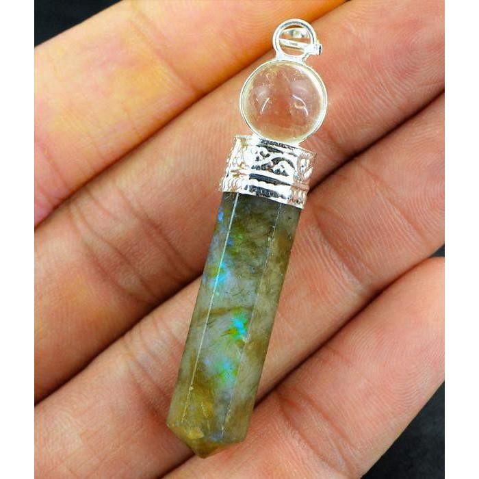 gemsmore:Natural Blue & Golden Flash Labradorite Healing Ball Point Pendant