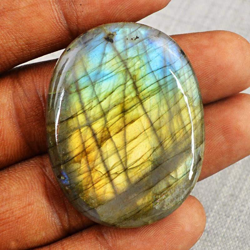 gemsmore:Natural Blue & Golden Flash Labradorite Healing Palm Oval Shape Gemstone