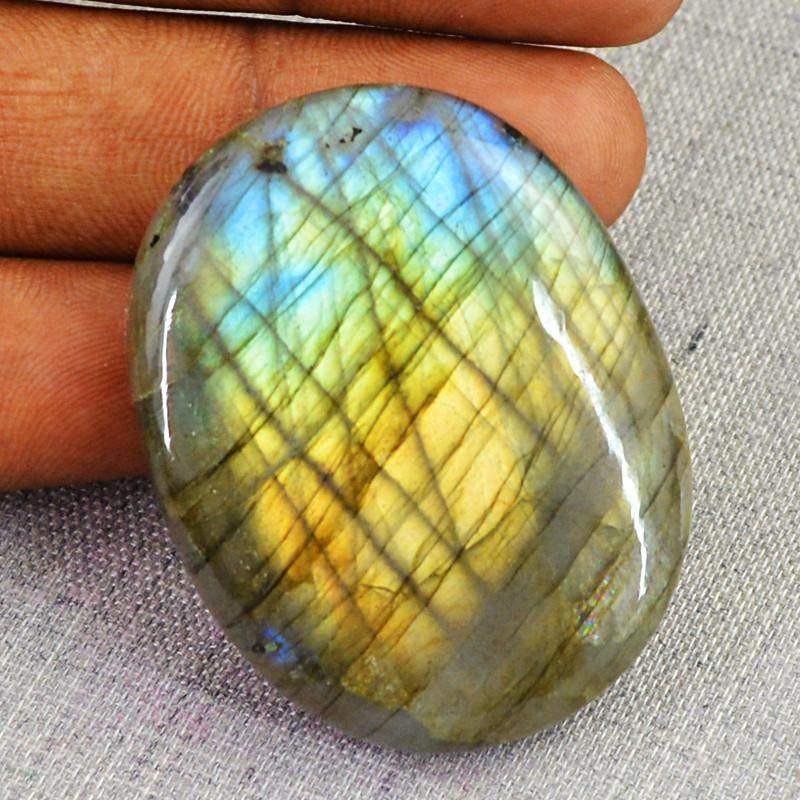 gemsmore:Natural Blue & Golden Flash Labradorite Healing Palm Oval Shape Gemstone