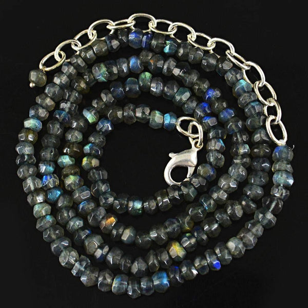 gemsmore:Natural Blue & Golden Flash Labradorite Necklace Round Cut Beads