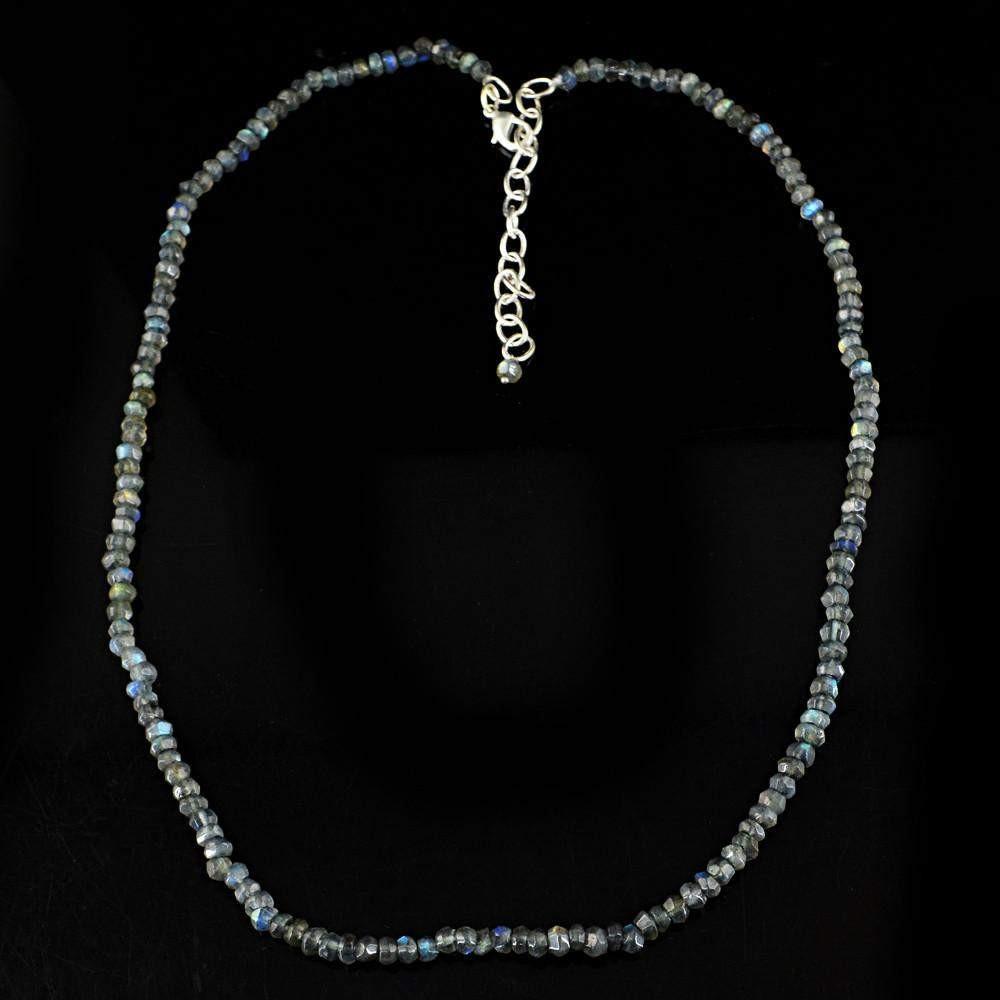 gemsmore:Natural Blue & Golden Flash Labradorite Necklace Round Cut Beads