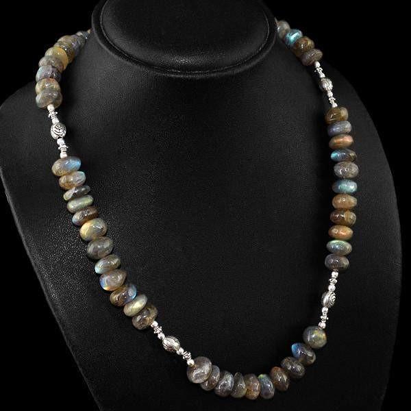 gemsmore:Natural Blue & Golden Flash Labradorite Necklace Round Shape Beads