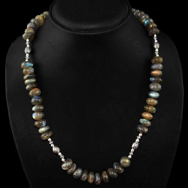 gemsmore:Natural Blue & Golden Flash Labradorite Necklace Round Shape Beads