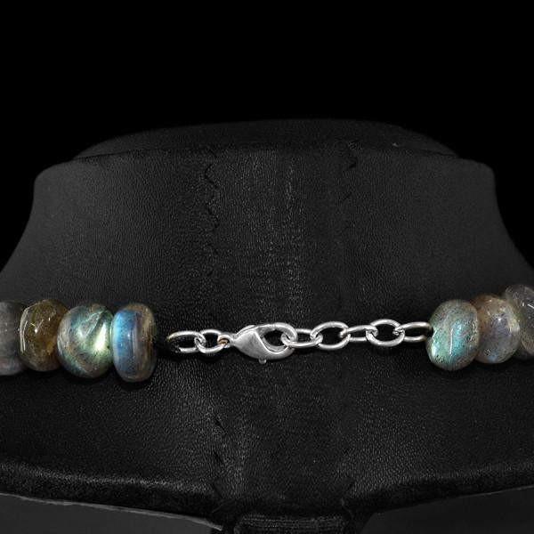 gemsmore:Natural Blue & Golden Flash Labradorite Necklace Round Shape Beads