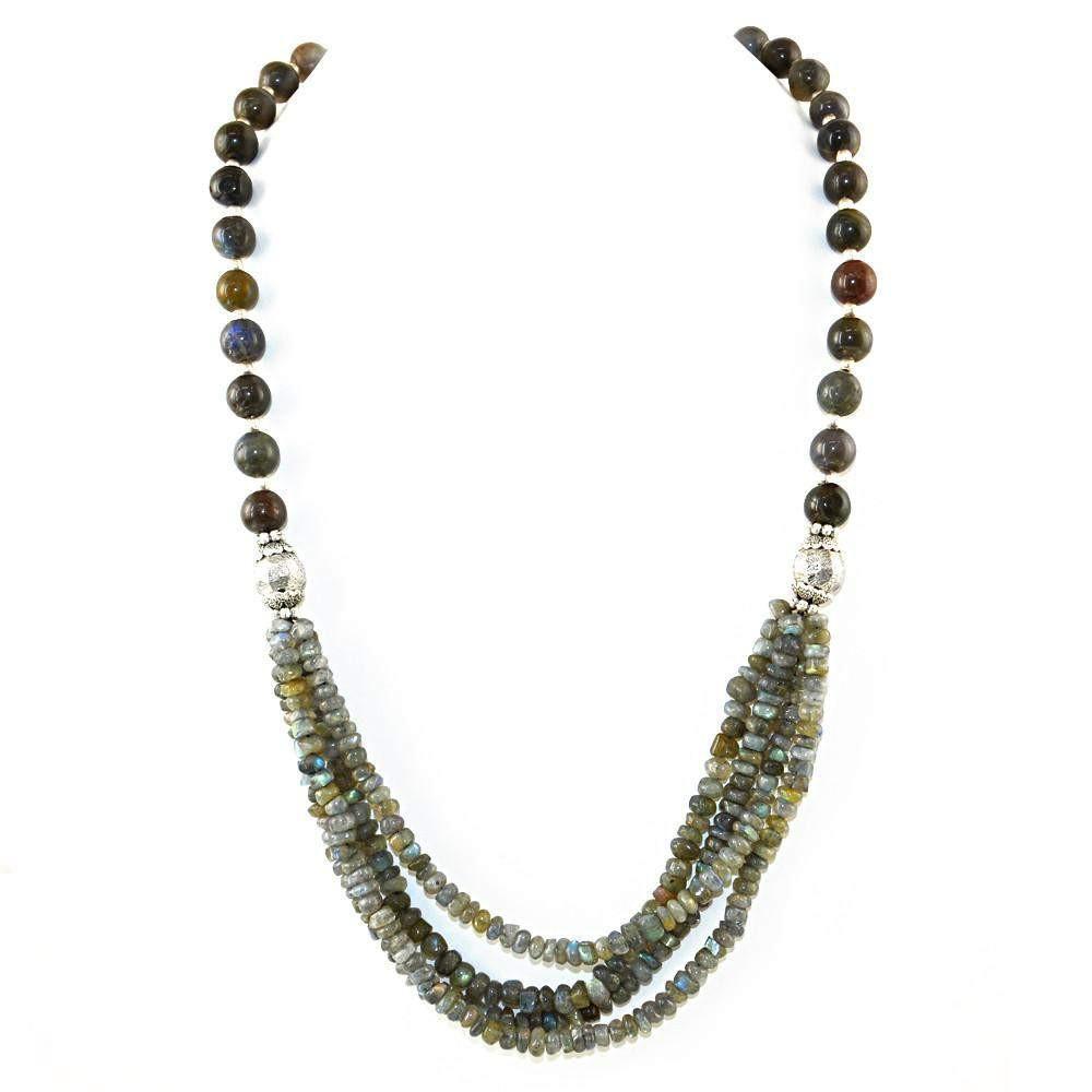 gemsmore:Natural Blue & Golden Flash Labradorite Necklace Round Untreated Beads