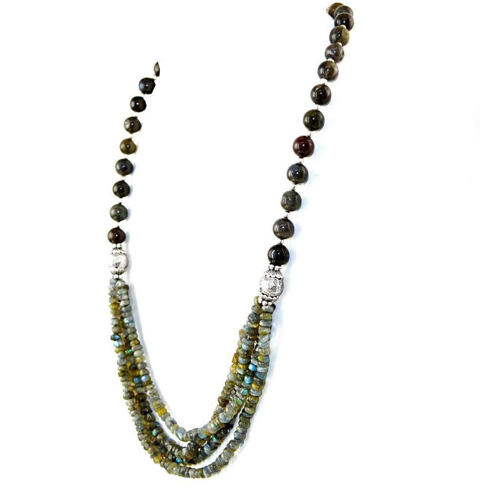 gemsmore:Natural Blue & Golden Flash Labradorite Necklace Round Untreated Beads