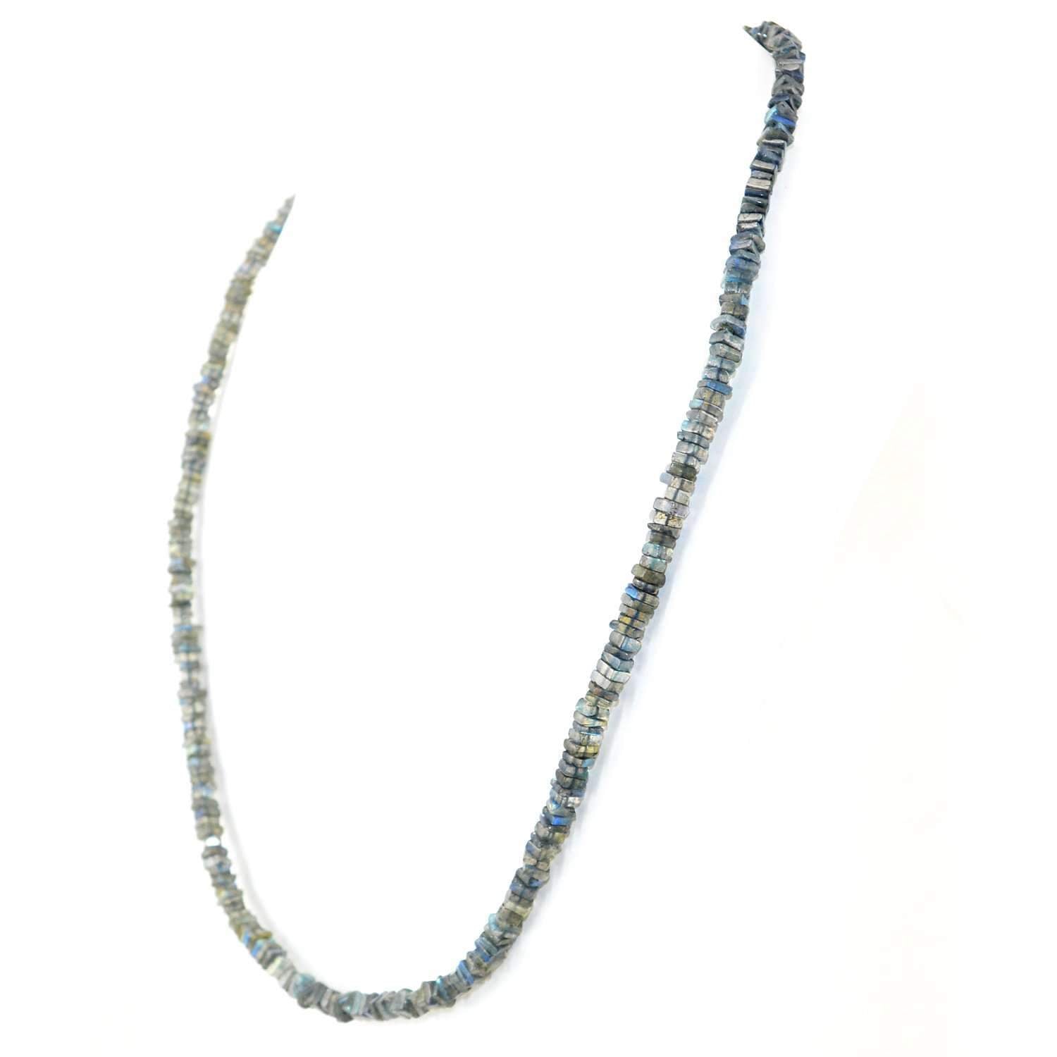 gemsmore:Natural Blue & Golden Flash Labradorite Necklace Untreated Beads - 20 Inches Long