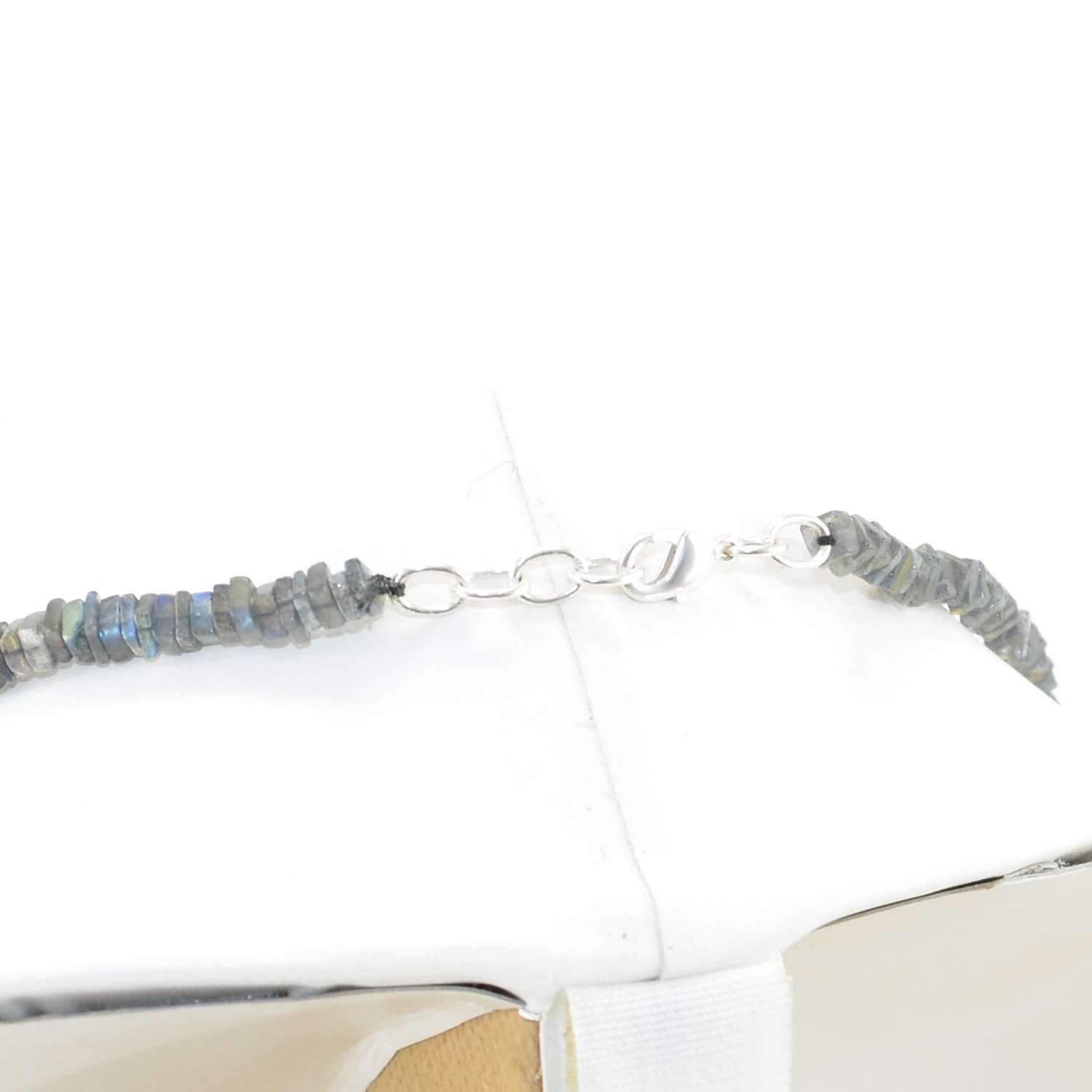 gemsmore:Natural Blue & Golden Flash Labradorite Necklace Untreated Beads - 20 Inches Long